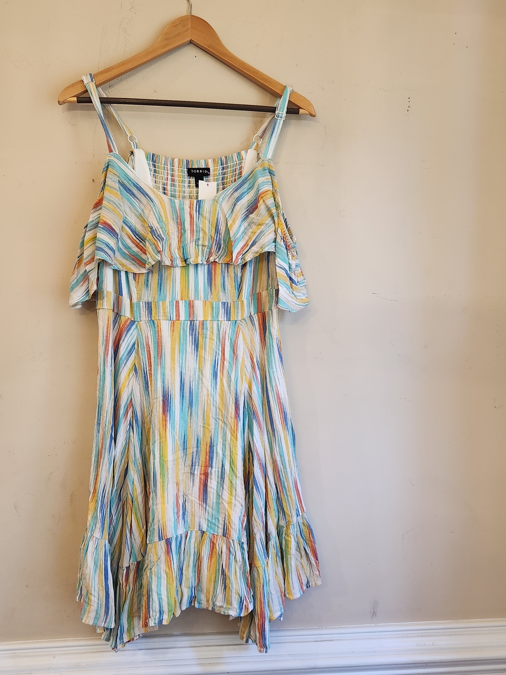 torrid Multicolor Pastel Stripe Off-Shoulder Midi Dress